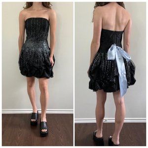 Vintage 90s Gunne Sax Dress, 1990s Black Sparkly Strapless Prom Dress